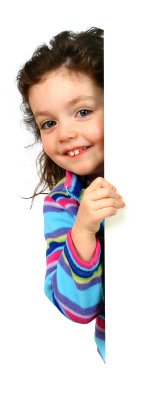 Curious little girl peeking around a door.